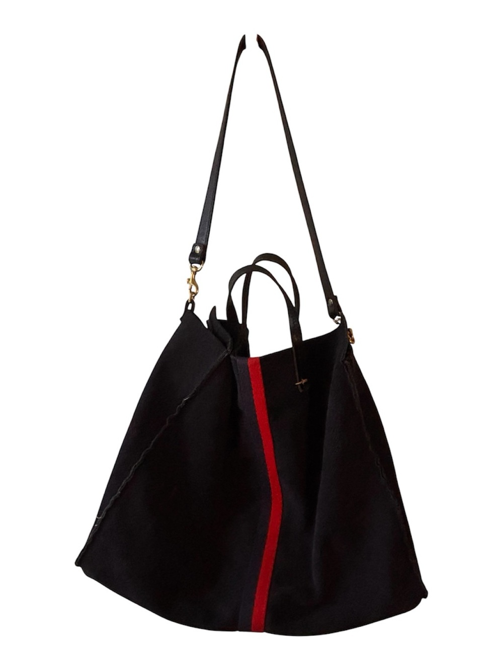 Clare V. Simple Tote Navy Suede with Red Stripes Quiet Luxury